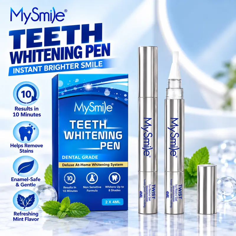 MySmile On-the-Go Teeth Whitening Pen 2-Pack - Whitening Gel (2ml/4ml, 22%/35% CP),Instant Brightening,Mint Flavor, 30+ Treatments,Twist Design, Shine Boost
