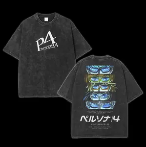 Persona 4 Graphic Black Tees Washed Tee Game Acid Washed Lightweight Cotton TSHIRT, Gift For Gamer