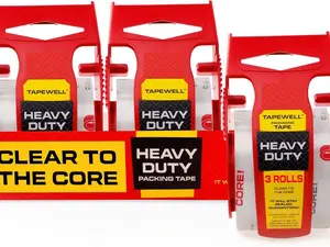 Heavy Duty Packing Tape with Dispenser 1.5" Core, Clear Shipping Tape for Boxes, Packaging, Mailing & Moving Supplies - 1.88 in. x 22.2 Pack of 3