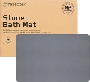 Stone Bath Mat, Diatomite Fast Drying Non Slip Stone Shower Mat, Super Absorbent for Bathroom & Kitchen, Multi-Use as Pet Mat, Easy to Clean 16"x24", Gray
