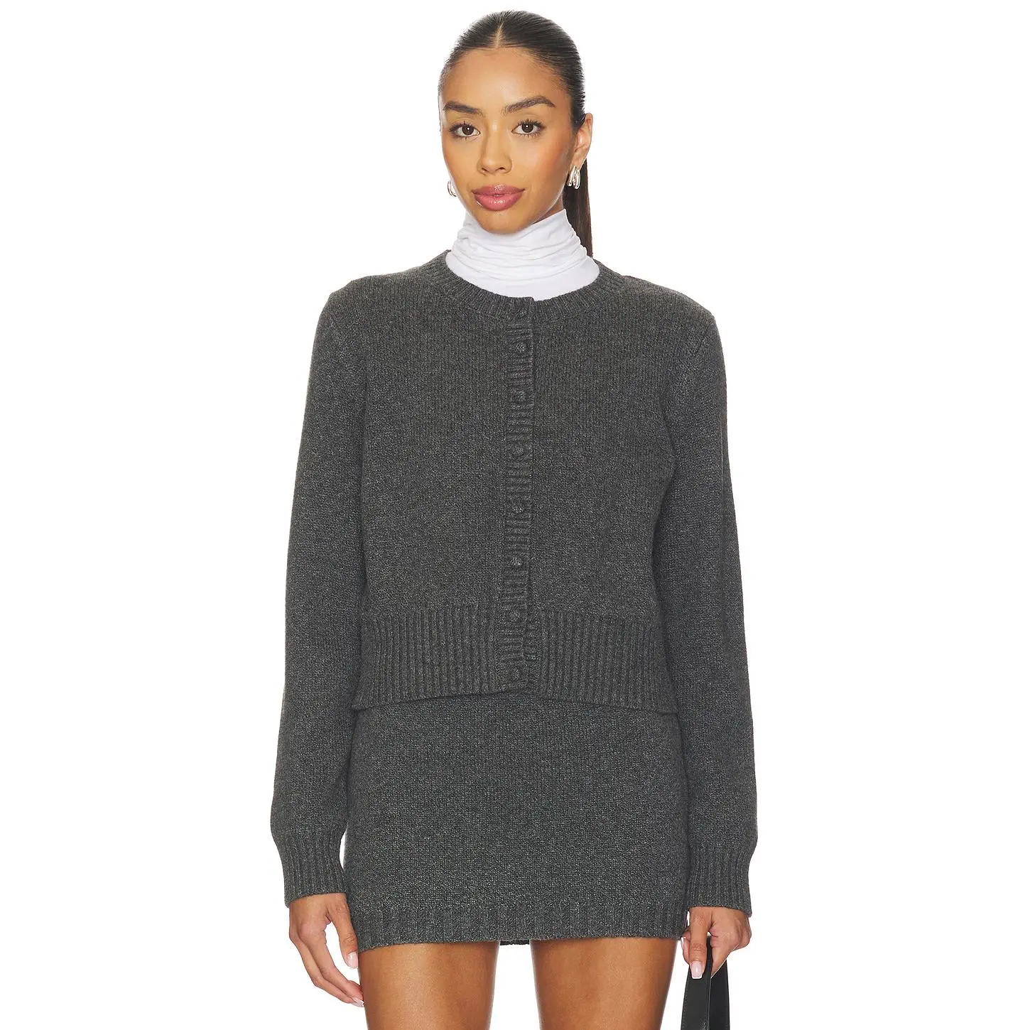 525 America Covered Button Cardigan in Charcoal Grey