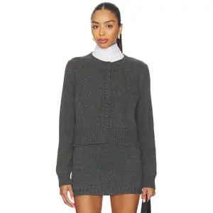 525 America Covered Button Cardigan in Charcoal Grey