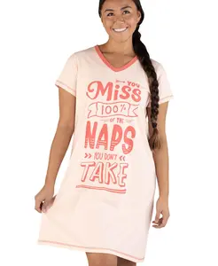 LazyOne | Miss Naps V-neck Nightshirt - Nightgown, Funny V-Neck Sleep Shirt for Women, Novelty Pajama Shirts