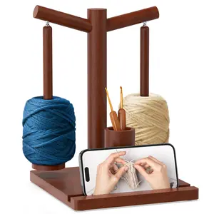Wooden Yarn Holder for Crochet and Knitting, Upgraded Magnetic Rotating Yarn Spinner with 2 Spindle, Perfect for Crochet and Knitting Lovers