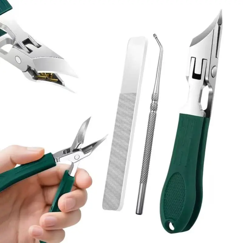 Eagle Beak Beveled Nail Clippers, 3Pcs Wide Jaw Opening Anti-Splash Slanted Nail Clipper, Long Handle Wide Jaw Opening Anti-Splash Slanted Edge Nail Clipper for Thick Nails,Seniors&Ingrown Care