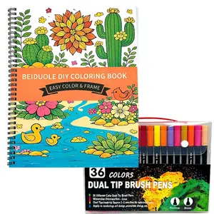 BEIDUOLE  Adult Coloring Book Set,Spiral Bound Coloring Books for Adults Relaxation with 36 Color Non-Toxic Markers, Anxiety Relief Gifts with 30 Patterns Included Mandala Animal Flowers