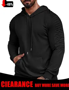 Men's Black Long Sleeve Hoodie Sweatshirts with Drawstring Hood Casual Athletic Pullover and Pocket