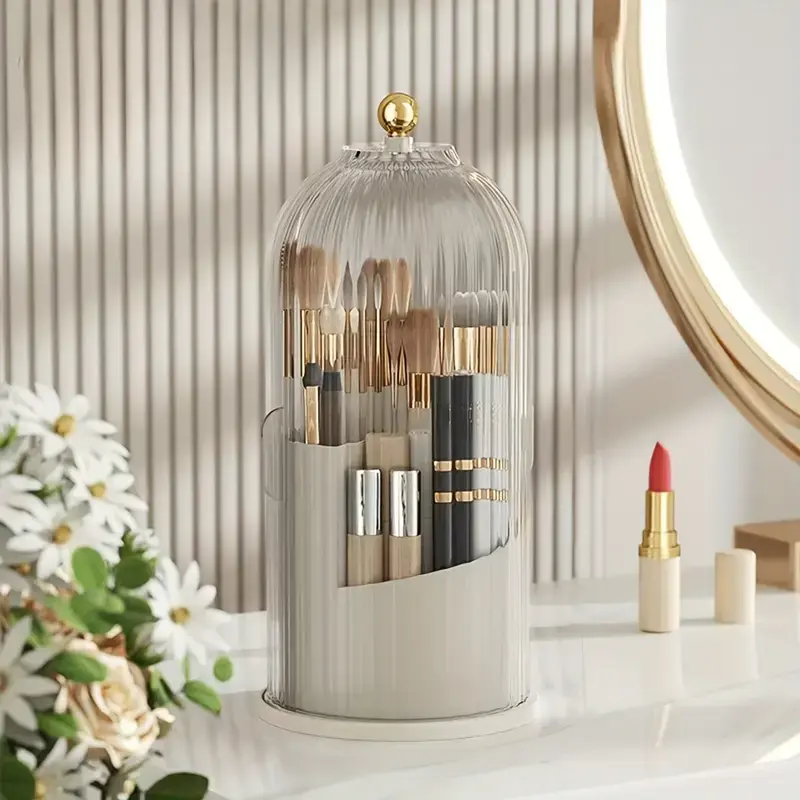 360° Rotating Makeup & Toothbrush Organizer - Dustproof Storage for Brushes & Cosmetics, Multi-Use Countertop Organizer for Vanity & Bathroom Boxes Cover