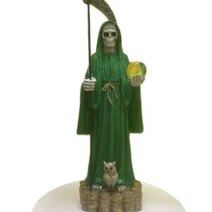 Holy Death Glittery Statue with Skull, Owl, and Coin Base