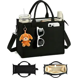 Canvas Tote Bag for Women With Zipper,Laptop Compartments-Large Everyday Purse With Water Bottle Pocket For Work