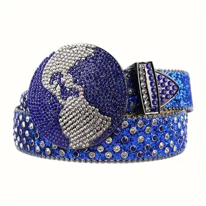 1pcs men's women's round buckle rhinestone belt, fashion flash big buckle stone belt, suitable for jeans, dresses Bling Shimmering cheetah print belt belts men Trendy Dazzling