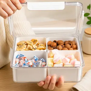 MIUVAD Divided Snack Storage Container with Lid, Multi-Compartment Candy Organizer Tray, Clear Lid Snack Box for Nuts, Dried Fruit, Cookies, Kitchen Counter & Coffee Table