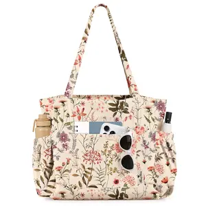 Miss Adola Cute Corduroy Tote Bag for Women - Large Capacity Multi-Pocket Shoulder Bag with Zipper