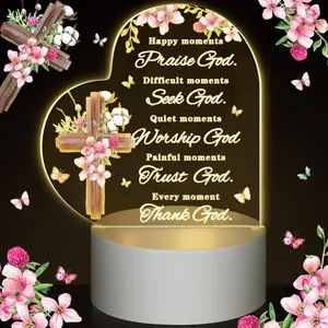 Jetec Elegant Christian Acrylic LED Night Light - Warm Color Lamp Base, Adults' Inspirational Religious Graduation Gift, Bible Verse Home Decor, Kitchen Counter Accent (Praise God)
