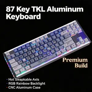 Premium CNC Full Aluminum 87 Keys TKL Mechanical Keyboard, Hot Swappable Wired Gaming Keyboard with Creamy Thocky Mahjong Sound, 80M Keystroke Linear Switches, Programmable Driver