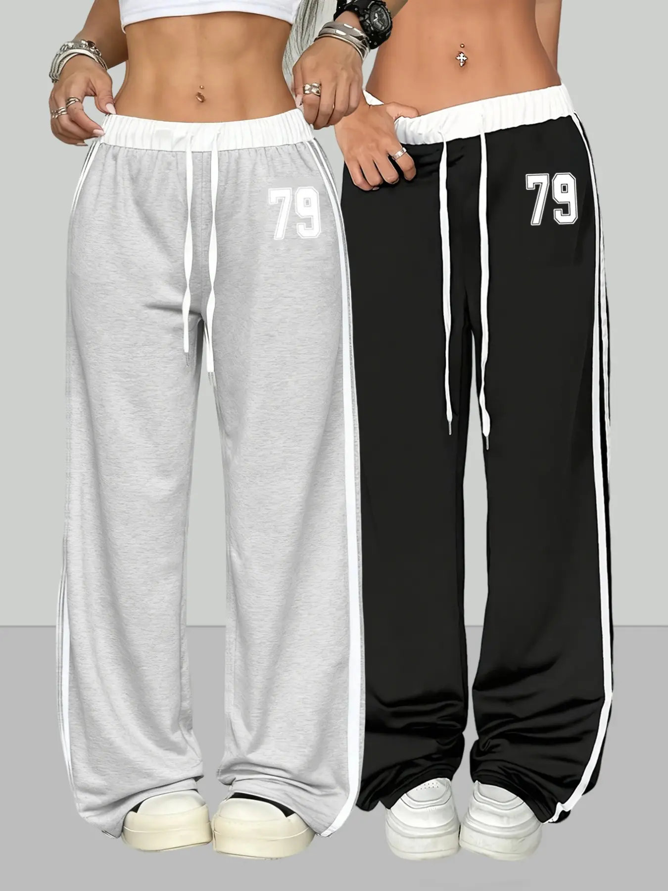 Two-Piece Women's Casual Spring/summer Digital Print Belt Patchwork Sporty Street Retro Style Lazy Sports Pants