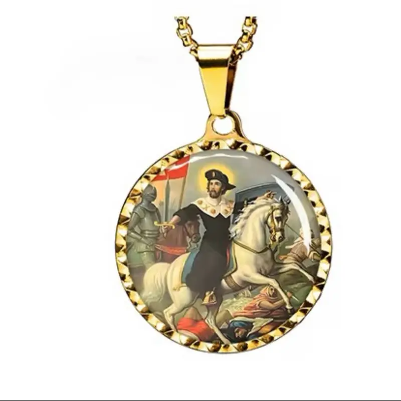 Sen Jak Majè or Ogou Balendjo - Gold Tone Pendant with Horse and Knight Design