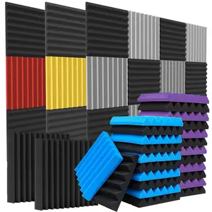 24~48PCS 12x12x1inch Acoustic Foam Panels, Decorative Wedge Studio Soundproof Panel for Walls, Sound Absorbing Fire Resistant & Noise Absorbing Acoustic Foam Panel for Meeting Room Office Study Library Cinema Music