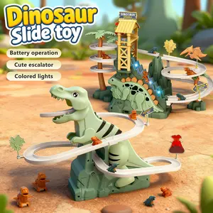 Electric dinosaur climbing toy-automatic stair track with music, interesting gift for children dinosaur climbing toy-electric bicycle play, interactive Jurassic gift for children.