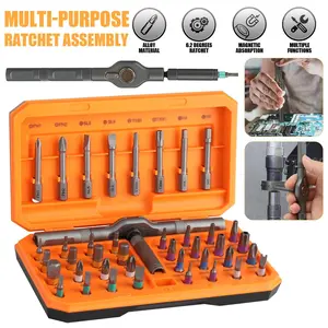 EDC Gadget 42-in-1 Magnetic Ratchet Screwdriver Set S2 Steel Multi-Bit Kit Aluminum Handle 58-Tooth For PC DIY Home Repair Father Gift Orange Case