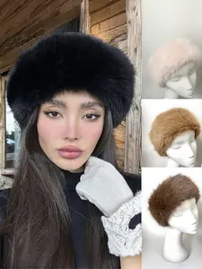 Winter Plush Soft Headband, Faux Fox Fur Warm Ear Protection Bandana, Wide Elastic Fit Hair Accessory for Women & Men, Cozy Winter Fashion Style Gift
