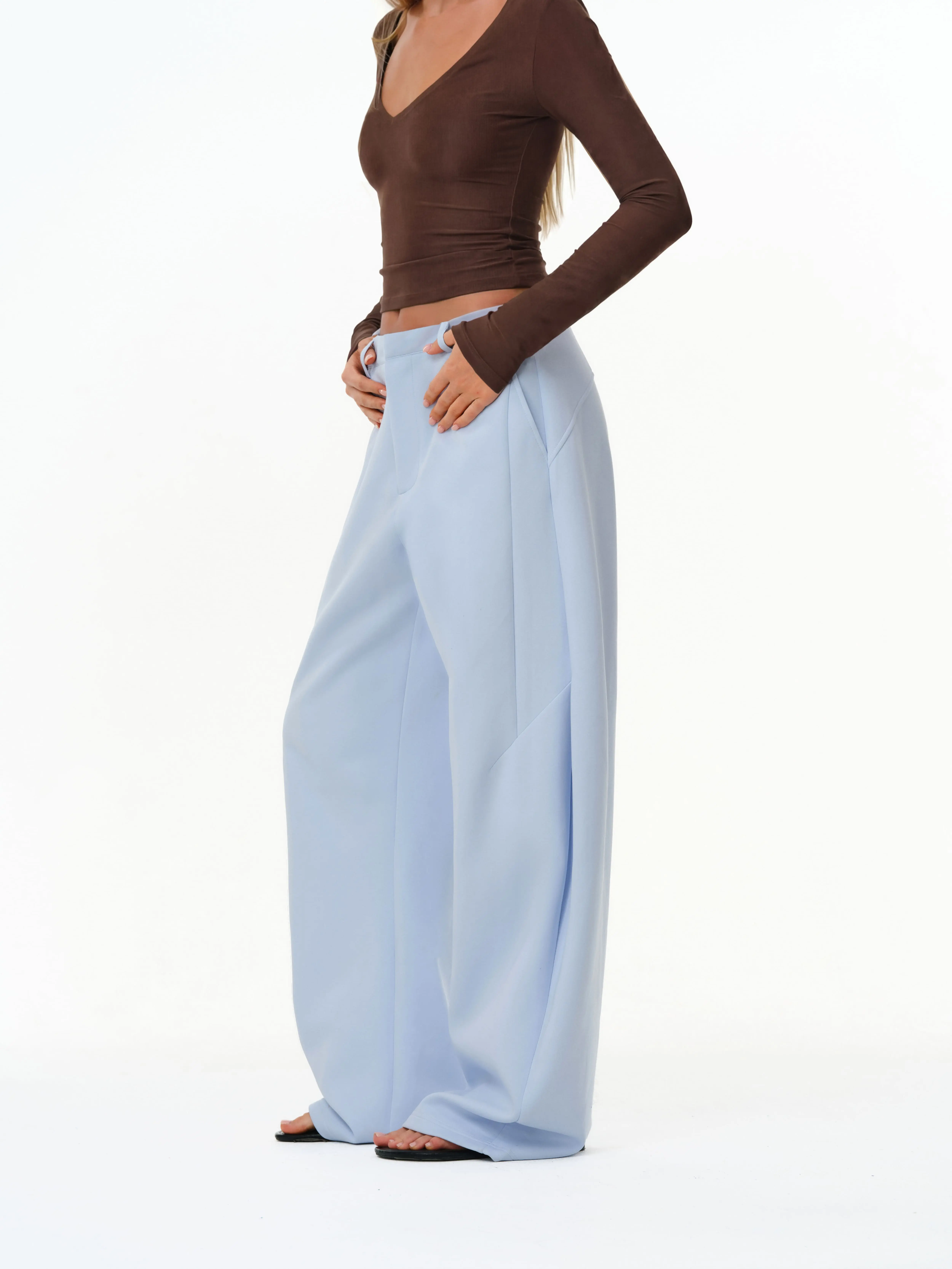 PCLP  Premium Cotton Blend Curved Leg Trousers | Sculpted Wide Leg Tailored Pants Unisex