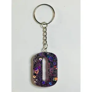 Purple Glitter Number and Letter Keychains