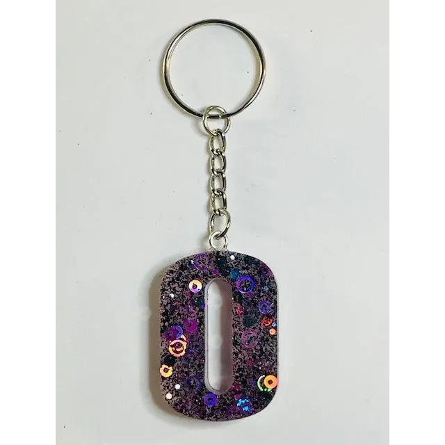 Purple Glitter Number and Letter Keychains