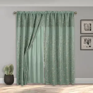 Elegant Comfort Set of 2 Lucia Curtain Panels with Attached Valance - 54" W x 84" L, Rod Pocket Design
