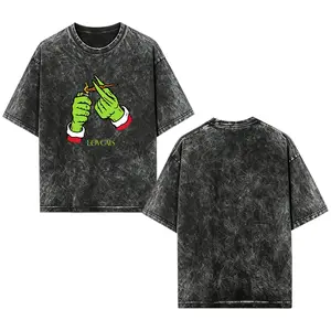 [EOVCAU]Gr!nch Hands Christmas Graphic acid wash  Tee y2k cotton fashion Streetwear Comfort Shortsleeve Casual top Trending Holiday Party Wear fan gift Top Trending