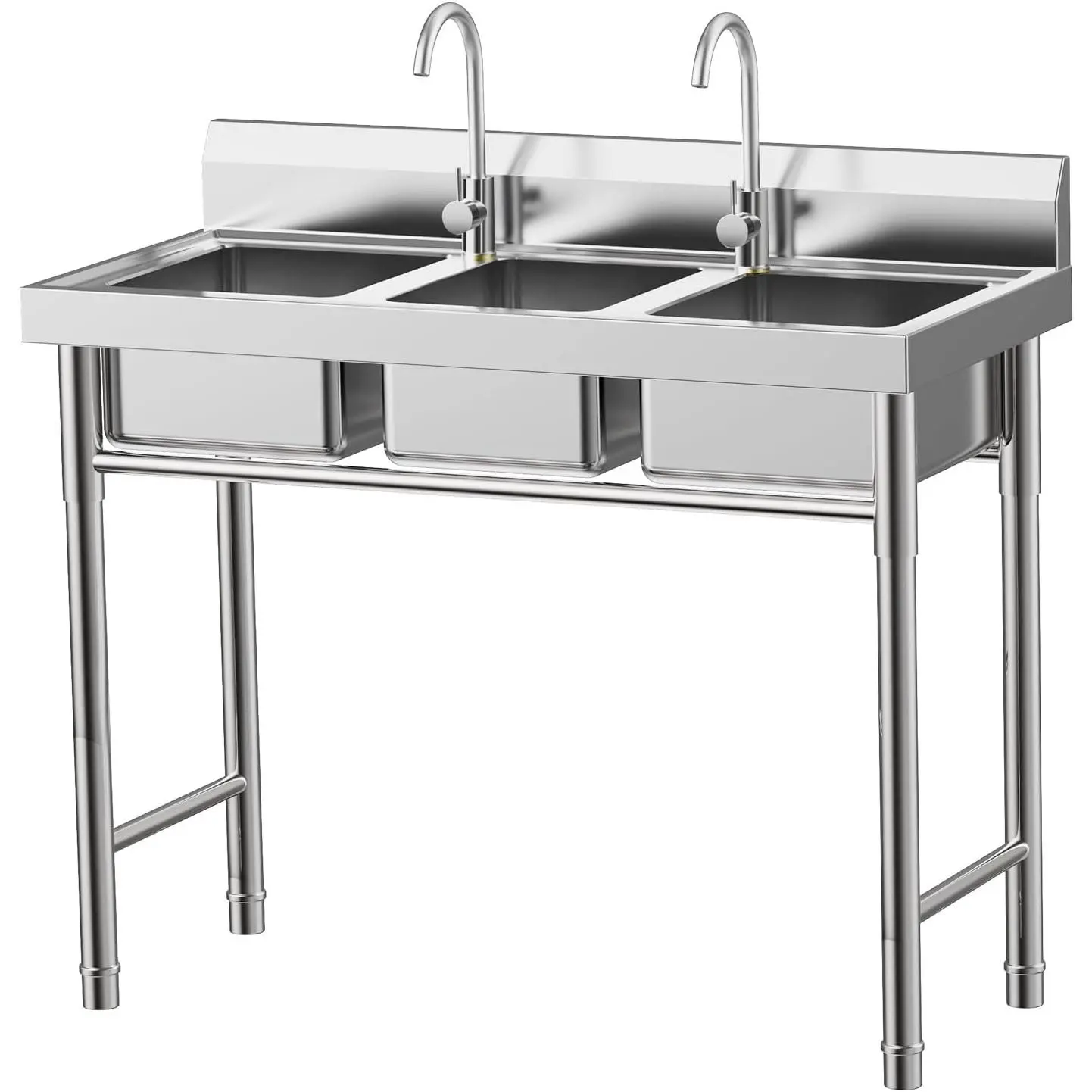 Durable 304 Steel Freestanding 3-Basin Commercial Kitchen Sink Workstation, 99*46*91cm, 440lbs Load Capacity, 3*Drains, 4*Support Legs, Splash-Proof Filter, 13-15L Per Basin, for Restaurant Use (Kitchen Gadgets)