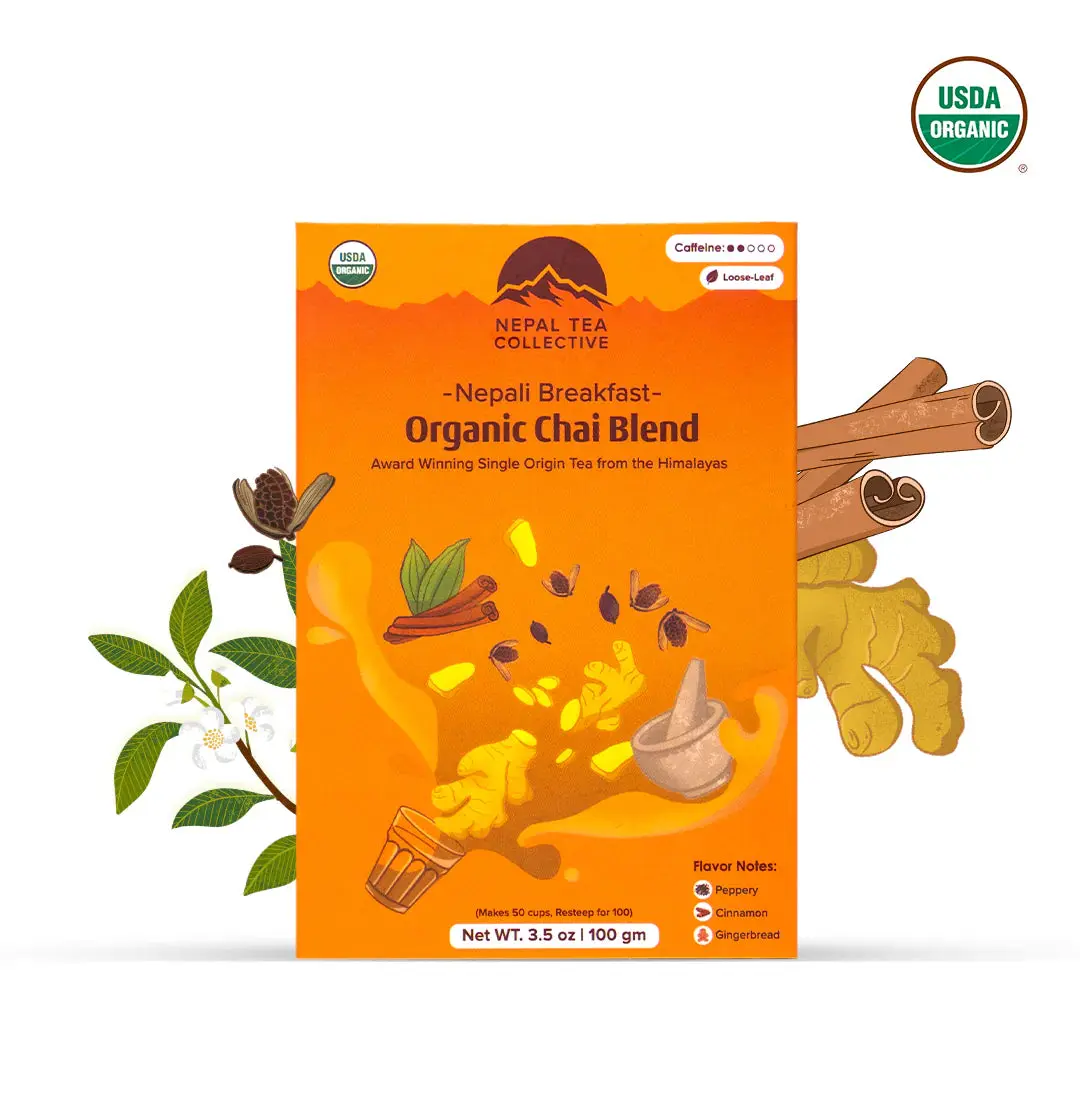Nepal Tea Collective Nepali Breakfast Tea Organic Masala Chai Blend with Antioxidant Properties Sustainable Black Tea 100g