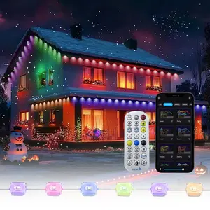 Solar Powered RGBIC Smart Outdoor Eaves Lights Led Strip Light, Led Lights Strips, with Installation Tools, Solar Design, Extendable 100FT (2x50FT Kit), APP/Voice/Remote Control, IP67 Waterproof, DIY Installation for Christmas & House Exterior Lighting