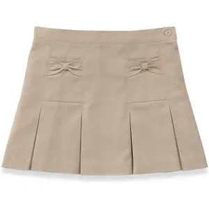 Girls Stretch Bow Pocket Scooter Skirt with Built-In Shorts, Uniform, Adjustable Waist