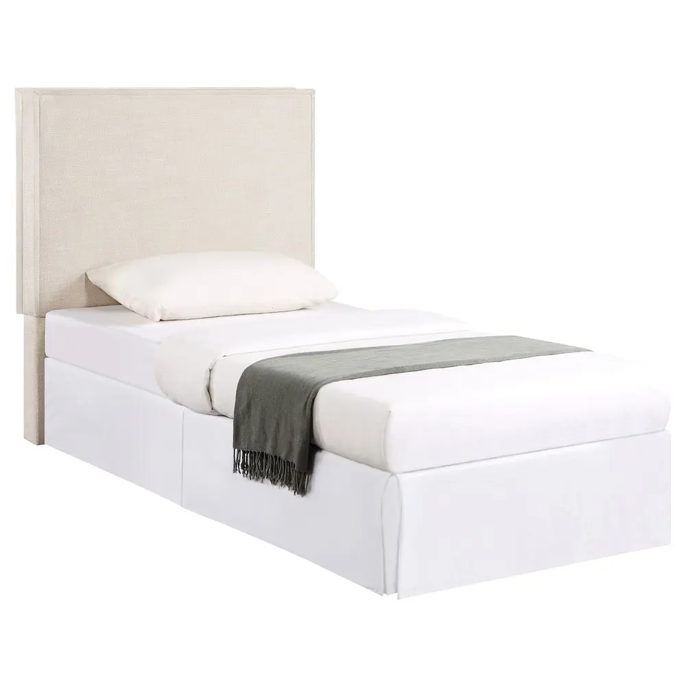 Sand Color Izzy Twin Upholstered Panel Frame Headboard - Modern Design, Textured Fabric, Pine Wood Build, Dimensional Detail, Flanged Edge, Frame Headboards