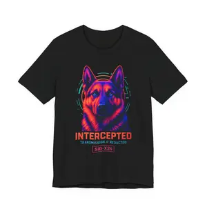 The Shepherd Vault Men's Intercepted Tee German Shepherd Graphic T-Shirt Tactical Design Menswear Streetwear Fitted Short Sleeve Crew Neck Casual Summer Top Soft Cotton