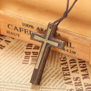 Vintage Handmade Double-Layer Alloy Wood Cross Unique Double-Layer Design Handcrafted for Vintage Lovers