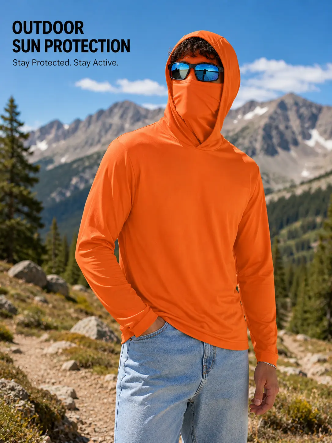 Long Sleeve Shirts with Mask UPF 50+ Sun Protection Cooling Hoodie Fishing Shirt Hiking Cyc