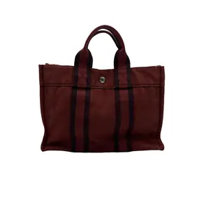 Pre-owned HERMÈS H6 Everything Fits Burgundy Canvas Tote Bag (Medieval) H02870