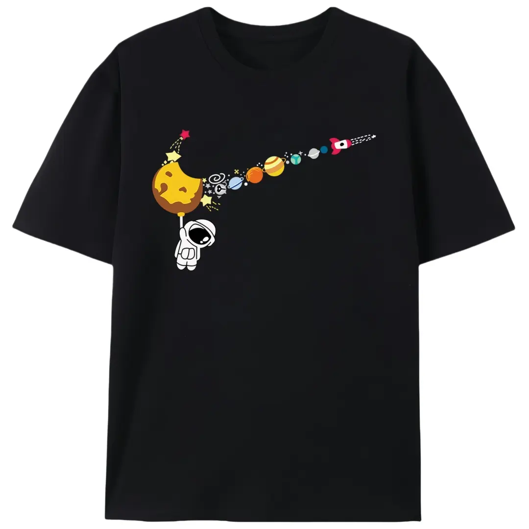 Men's Short-Sleeve 100 Percent Cotton Space Astronaut T-Shirt, All Seasons Light Stretch Printed Art Space Theme Graphic Tee for Adults