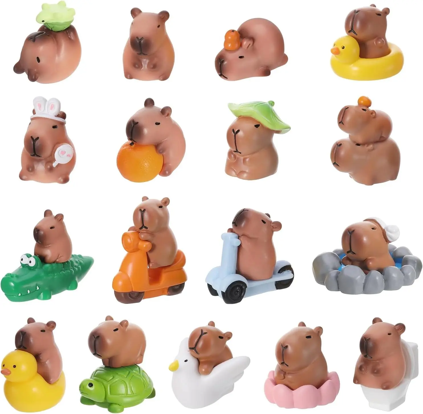 25 Pcs Mini Capybara Figurine Set Cute Resin Tiny Animal Miniatures for Garden Landscape Dollhouse Tabletop Cake Toppers Party Decor
