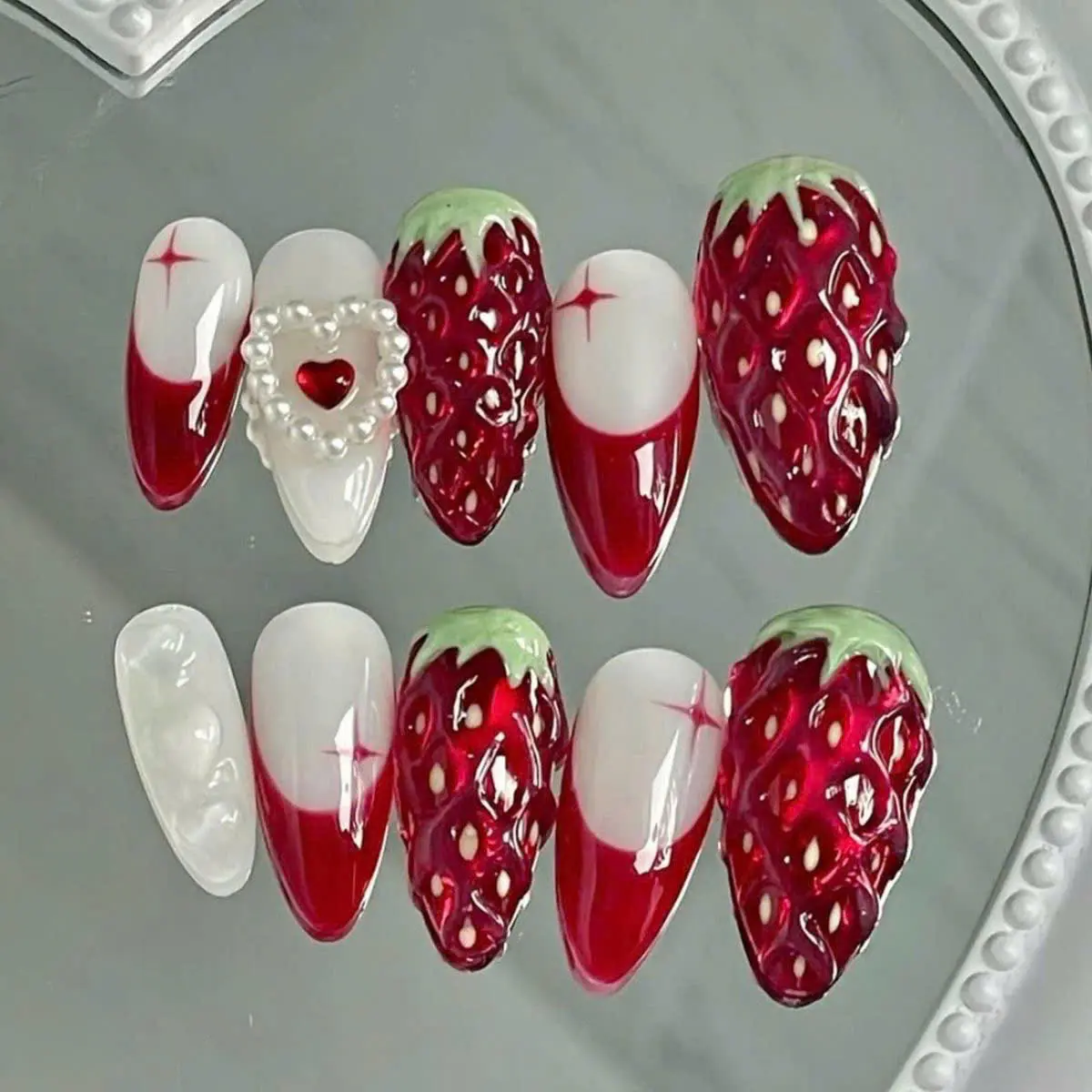 Press-On Nails, White Long Soft Gel Reusable Handmade 3-Piece Set for Nail Art Decoration