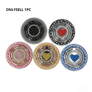 Zj010 Round Glitter Heart Full Metal Ring Clip, 360° Rotating Magnetic Dual Ring Phone Holder, Compatible with iPhone 12+, Magsafe Case, Car Mount, Desk Stand