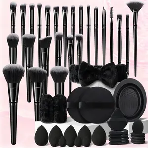 Professional 51-Piece Makeup Brush & Tool Kit,Including 25 Premium Synthetic Brushes for Foundation, Powder, Concealer & Eyes, Complete with Cleaning Brush, Beauty Sponge, Makeup Puff, Headband & Wristbands, Professional Makeup Kit for Beginners & Experts