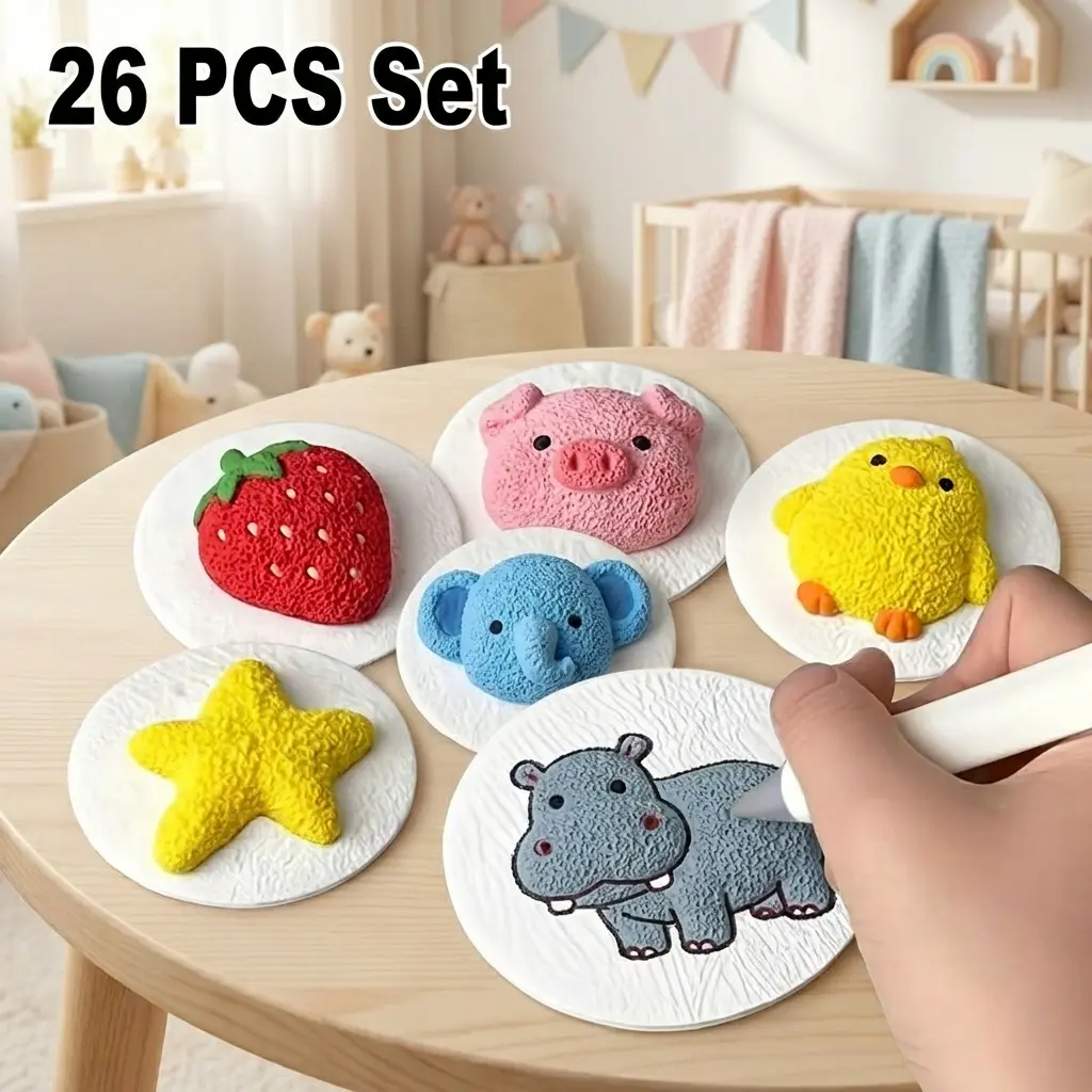 Magic 3D Foam Art Kit - 26 Pcs Texture Paper, 12 Acrylic Paint Markers, Texture Painting - Mess-Free DIY Craft Activity, Ideal Gift for Kids - tiktokshopspringglowup,summerwins summerwins