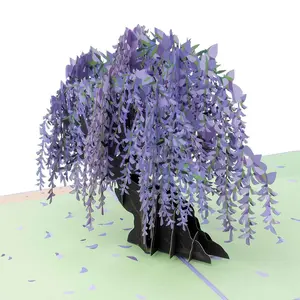 Wisteria Tree Pop Up Card - Purple Wisteria Branches on Green Background, Ideal for Home Decor