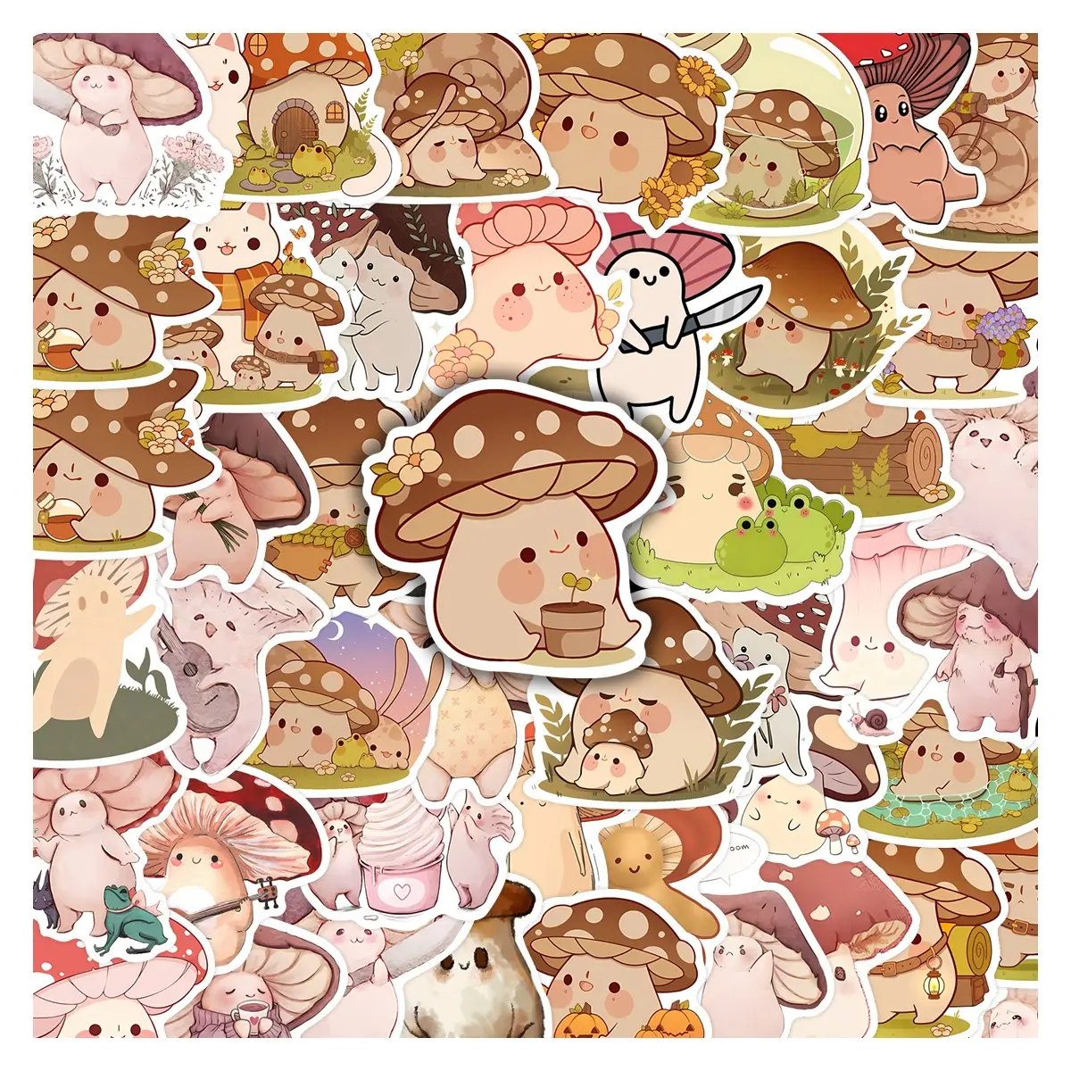 50Pcs Cute Mushroom Elf Stickers Pack, Waterproof Kawaii Chibi Mushroom & Fantasy Forest Vinyl Decals for Laptop, Water Bottle, Journal & Scrapbook, Fantasy Lover Gift