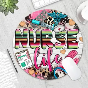 Nurse Life Pattern Mouse Pad, Round Mouse Pad with Non-slip Rubber Base, Decorative Mouse Mat for Gaming & Office & Home