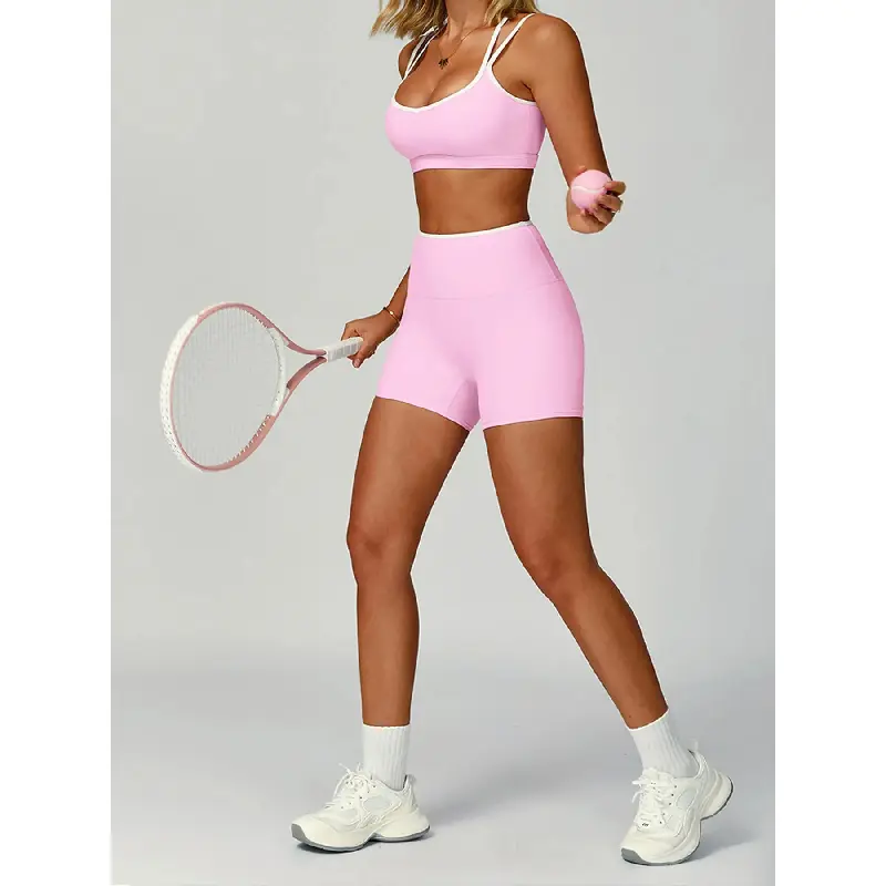 Women's High-Waisted Sports Bras & Short Sets, Breathable Seamless Design, Backless Gym Clothes, Seamless Sportswear, Ideal for Yoga Running Fitness Training, All-Season Comfort Wear