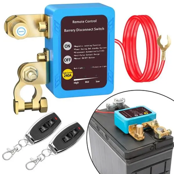Car Battery Disconnect Switch 12V 240A - Remote Control Safety Cut Off for Vehicle Anti-Theft & Long Term Storage